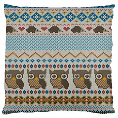 Fabric Texture With Owls Large Flano Cushion Case (one Side)