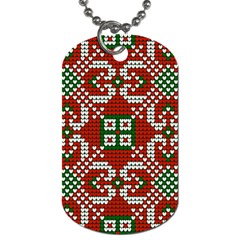 Grandma S Christmas Knitting Pattern Red Green White Colors Dog Tag (two Sides) by Vaneshart