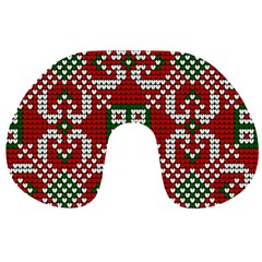 Grandma S Christmas Knitting Pattern Red Green White Colors Travel Neck Pillow