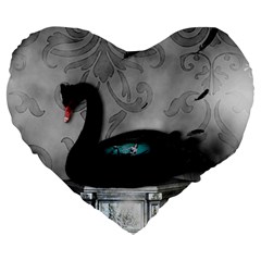 Wonderful Black Swan With Dark Mermaid Large 19  Premium Flano Heart Shape Cushions