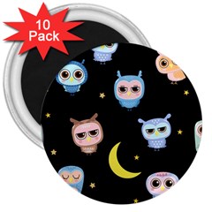 Cute Owl Doodles With Moon Star Seamless Pattern 3  Magnets (10 Pack) 