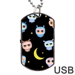 Cute Owl Doodles With Moon Star Seamless Pattern Dog Tag Usb Flash (two Sides)