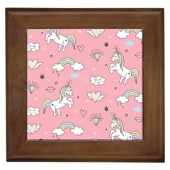 Cute Unicorn Seamless Pattern Framed Tile