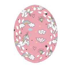 Cute Unicorn Seamless Pattern Oval Filigree Ornament (two Sides)