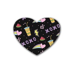 Cute Girl Things Seamless Background Heart Coaster (4 Pack)  by Vaneshart