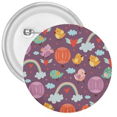 Cute Seamless Pattern With Doodle Birds Balloons 3  Buttons