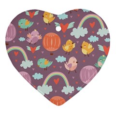 Cute Seamless Pattern With Doodle Birds Balloons Heart Ornament (two Sides) by Vaneshart