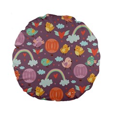 Cute Seamless Pattern With Doodle Birds Balloons Standard 15  Premium Flano Round Cushions