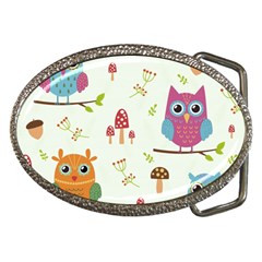 Forest Seamless Pattern With Cute Owls Belt Buckles by Vaneshart