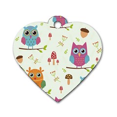 Forest Seamless Pattern With Cute Owls Dog Tag Heart (one Side) by Vaneshart