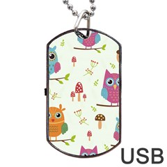 Forest Seamless Pattern With Cute Owls Dog Tag Usb Flash (one Side)