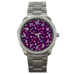 Colorful Stars Hearts Seamless Vector Pattern Sport Metal Watch