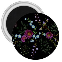 Embroidery Trend Floral Pattern Small Branches Herb Rose 3  Magnets by Vaneshart