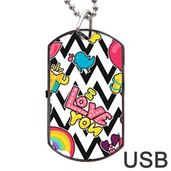 Vector Romantic Love Seamless Pattern Dog Tag Usb Flash (two Sides)