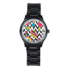 Vector Romantic Love Seamless Pattern Stainless Steel Round Watch