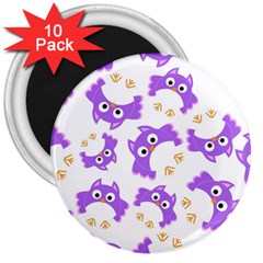 Purple Owl Pattern Background 3  Magnets (10 Pack)  by Vaneshart