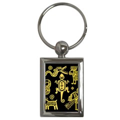 Mexican Culture Golden Tribal Icons Key Chain (rectangle)