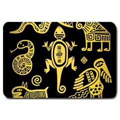 Mexican Culture Golden Tribal Icons Large Doormat  by Vaneshart