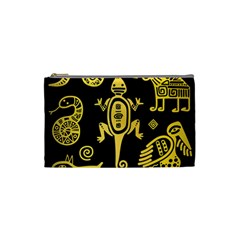 Mexican Culture Golden Tribal Icons Cosmetic Bag (small) by Vaneshart