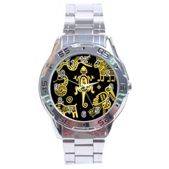 Mexican Culture Golden Tribal Icons Stainless Steel Analogue Watch by Vaneshart