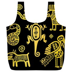 Mexican Culture Golden Tribal Icons Full Print Recycle Bag (xxl) by Vaneshart