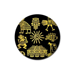 Maya Style Gold Linear Totem Icons Magnet 3  (round) by Vaneshart