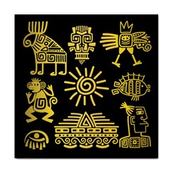 Maya Style Gold Linear Totem Icons Face Towel by Vaneshart