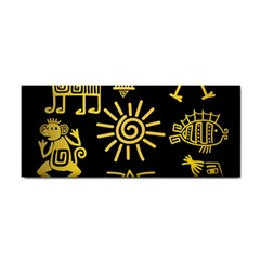 Maya Style Gold Linear Totem Icons Hand Towel by Vaneshart