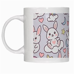 Seamless Pattern With Cute Rabbit Character White Mugs by Vaneshart