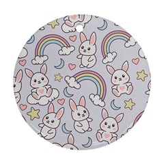 Seamless Pattern With Cute Rabbit Character Round Ornament (two Sides) by Vaneshart