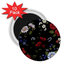 Floral Folk Fashion Ornamental Embroidery Pattern 2 25  Magnets (10 Pack) 