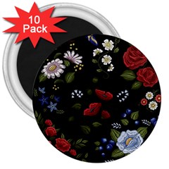 Floral Folk Fashion Ornamental Embroidery Pattern 3  Magnets (10 Pack) 