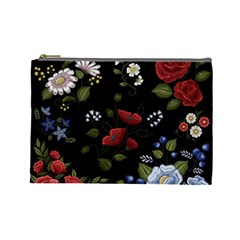 Floral Folk Fashion Ornamental Embroidery Pattern Cosmetic Bag (large) by Vaneshart