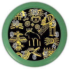 Golden Indian Traditional Signs Symbols Color Wall Clock by Vaneshart