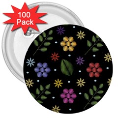Embroidery Seamless Pattern With Flowers 3  Buttons (100 Pack)  by Vaneshart