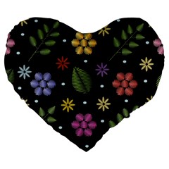 Embroidery Seamless Pattern With Flowers Large 19  Premium Heart Shape Cushions