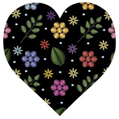 Embroidery Seamless Pattern With Flowers Wooden Puzzle Heart by Vaneshart