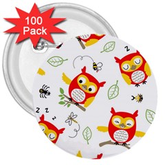 Seamless Pattern Vector Owl Cartoon With Bugs 3  Buttons (100 Pack) 