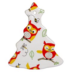 Seamless Pattern Vector Owl Cartoon With Bugs Christmas Tree Ornament (two Sides)