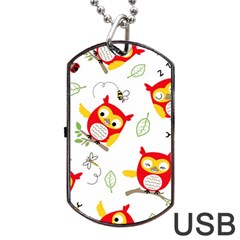 Seamless Pattern Vector Owl Cartoon With Bugs Dog Tag Usb Flash (one Side)