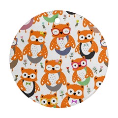 Cute Colorful Owl Cartoon Seamless Pattern Ornament (round)