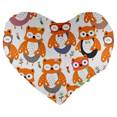 Cute Colorful Owl Cartoon Seamless Pattern Large 19  Premium Heart Shape Cushions