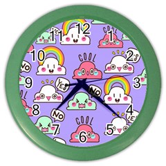 Cloud Seamless Pattern Color Wall Clock by Vaneshart