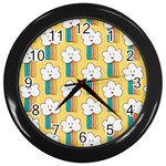 Smile Cloud Rainbow Pattern Yellow Wall Clock (Black) Front