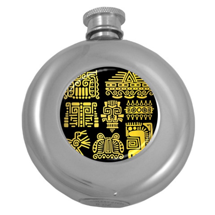 American Golden Ancient Totems Round Hip Flask (5 oz)