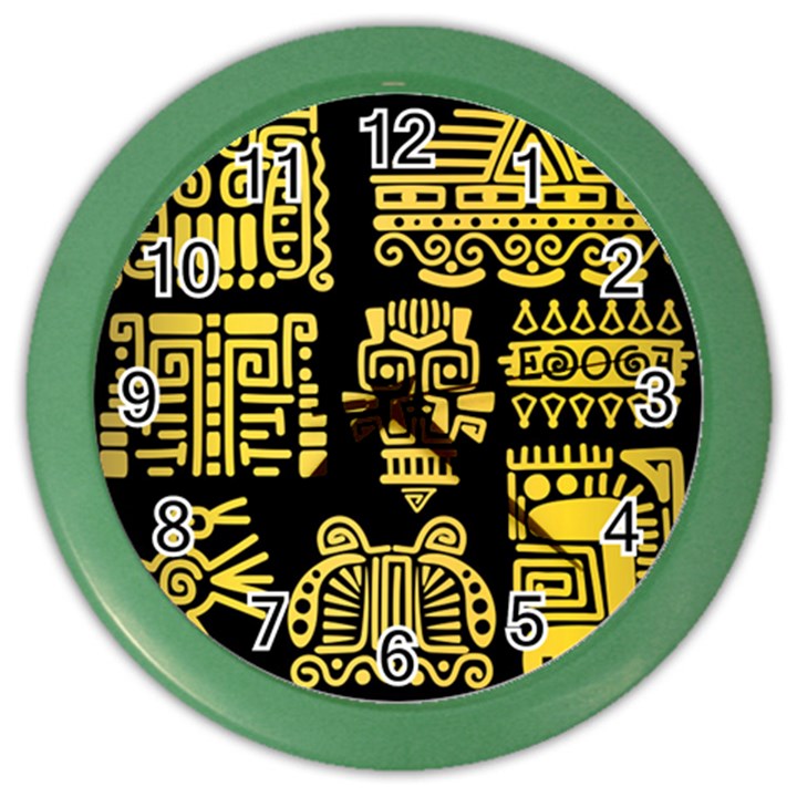 American Golden Ancient Totems Color Wall Clock