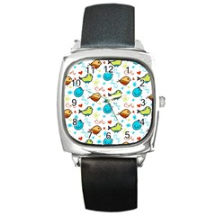 Birds Pattern Design Square Metal Watch by Vaneshart