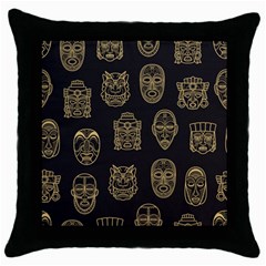 Indian Aztec African Historic Tribal Mask Seamless Pattern Throw Pillow Case (Black)