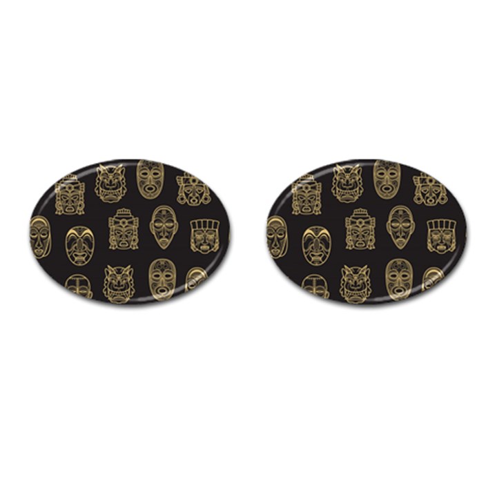 Indian Aztec African Historic Tribal Mask Seamless Pattern Cufflinks (Oval)