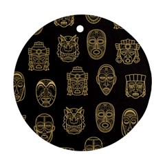 Indian Aztec African Historic Tribal Mask Seamless Pattern Round Ornament (Two Sides)